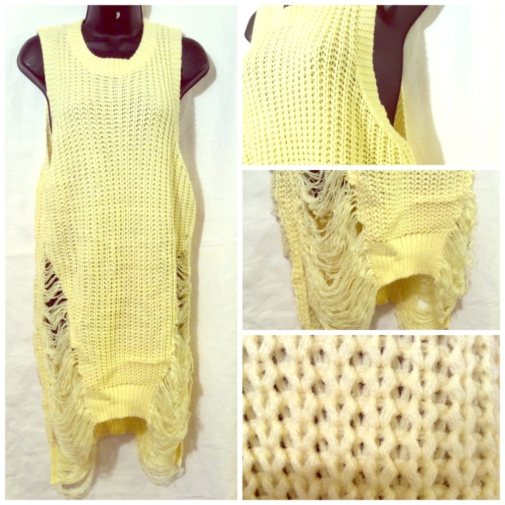 Sleeveless,distressed, sweater dress/top